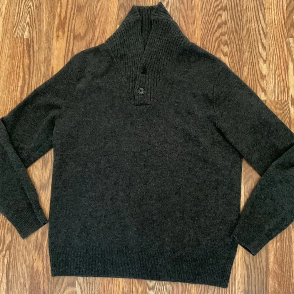 J. Crew 100% Lambswool Shawl Collar Pullover Sweater Dark Gray